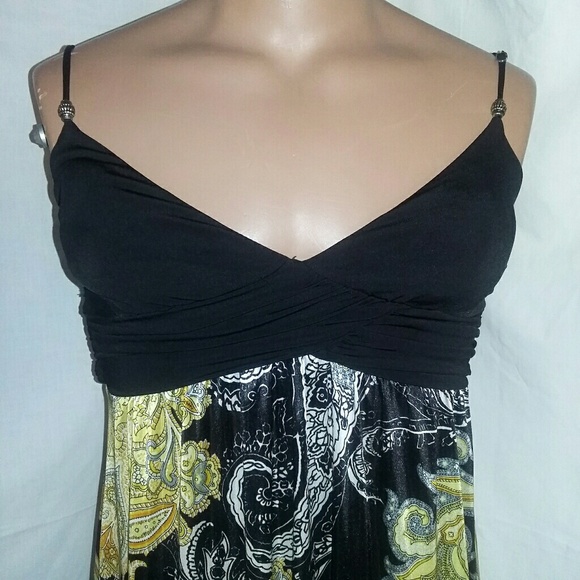 Speechless Satin with beaded strap, Yellow Black Paisley Maxi Summer  S - Picture 2 of 5